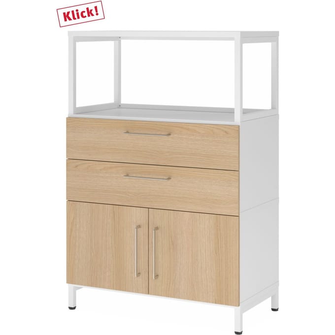 FlexWall | 3 OH | deuren + laden + frame | met sokkelframe - Wit/Eiken