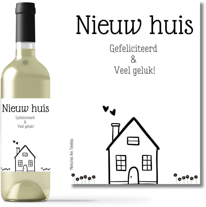 Wijnetiket Nieuw Huis – Housewarming Cadeau – Wijnfles Label Samenwonen
