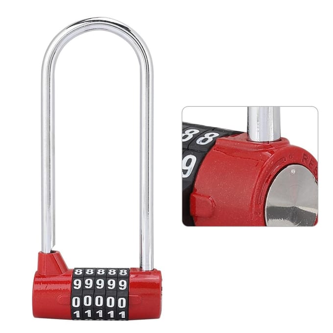 Zinklegering U-vorm Combinatie Cijfer Wachtwoord Code Slot Extra Lang Kastdeur Hangslot rood