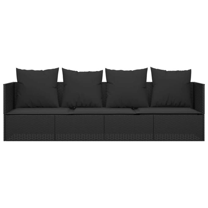 vidaXL - Loungebed - met - kussens - poly - rattan - zwart