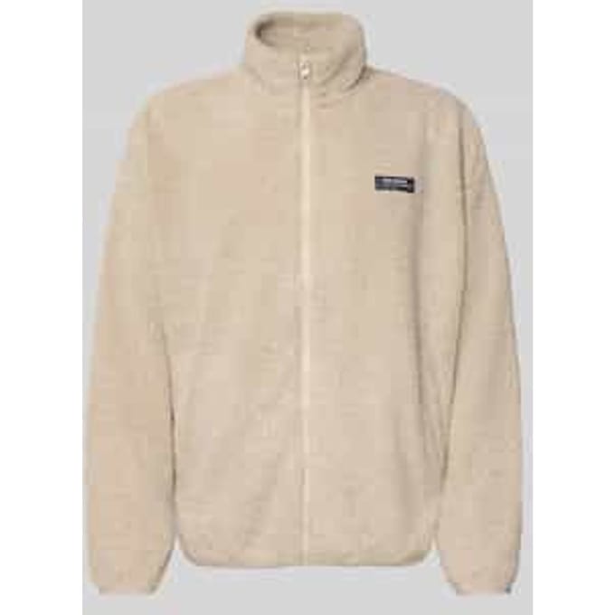 Fleecejack met opstaande kraag en labeldetail