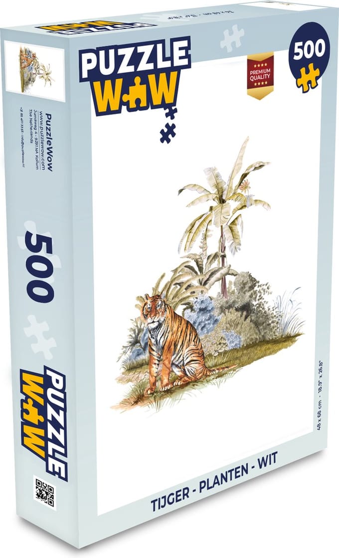 Puzzel Tijger - Planten - Wit - Legpuzzel - Puzzel 500 stukjes