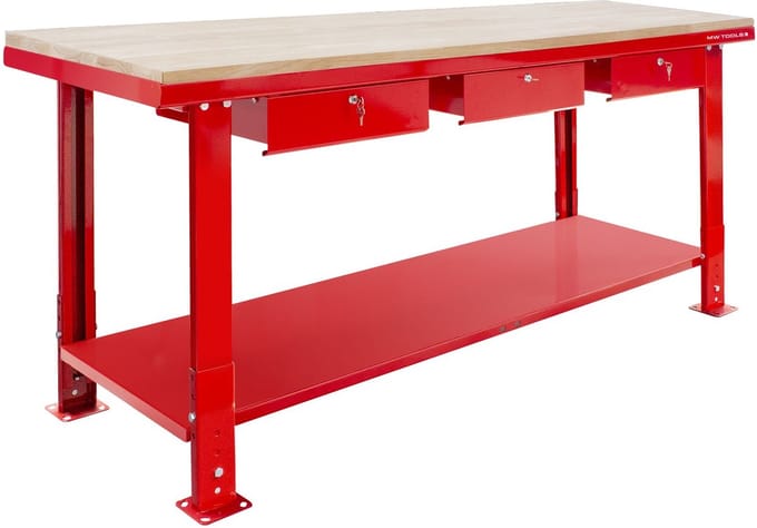 Werkbank 200 cm met verstelbare voeten MDF topblad 3 lades MW Tools DER2000PW