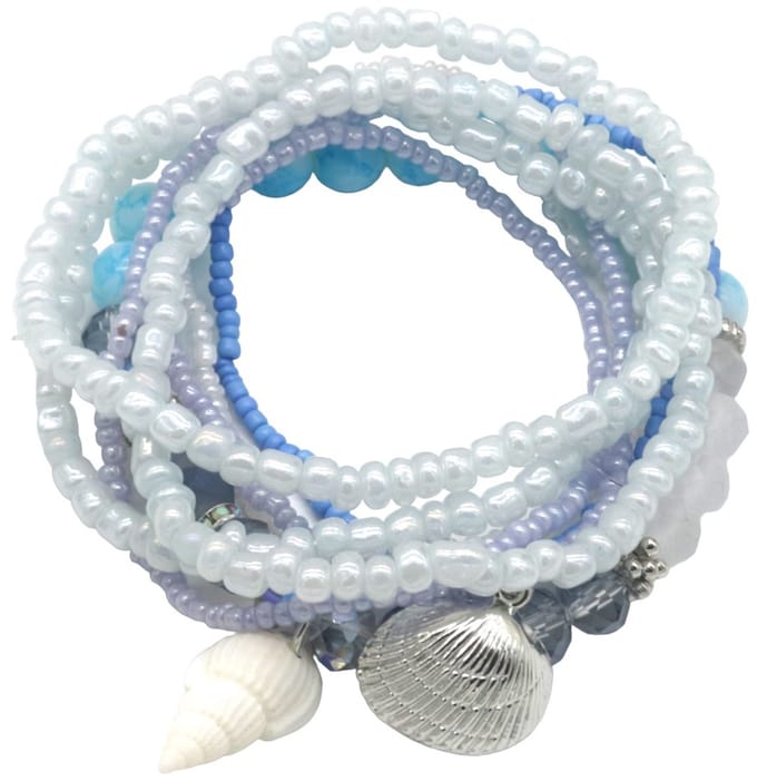 Set Armbanden - Kralen en Schelp - 3 Stuks - Blauw