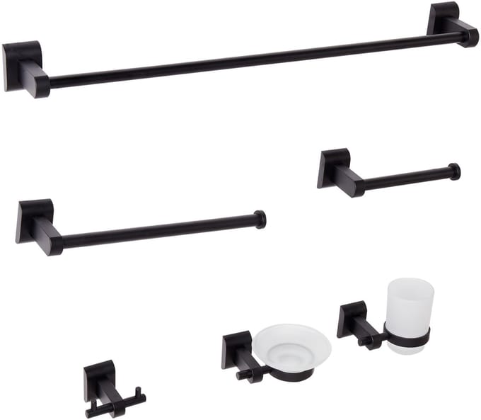 TALARA - 6-delige badkamer hardware set - Zwart - Aluminium
