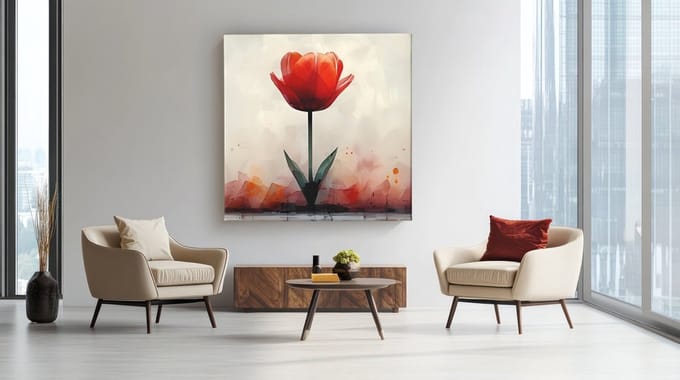 Vierkant Canvas Schilderij - Bloemen - Rode Tulp - 60x60x2 cm