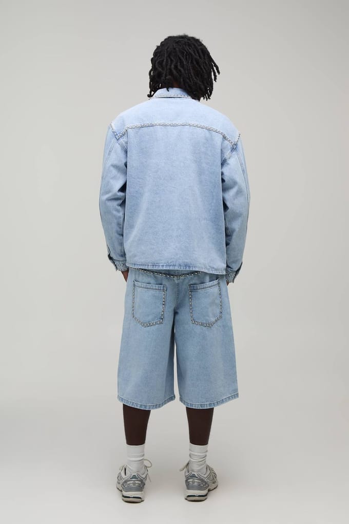 Denim Overshirt Met Studs | Light Blue | Size Small