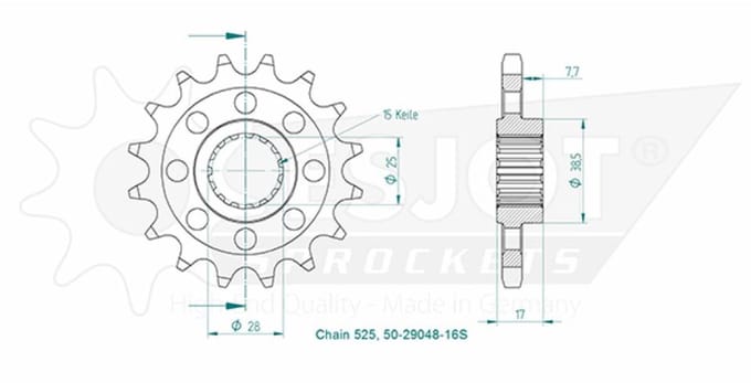 Pignon sortie boite Esjot pour moto Ducati 1200 MULTISTRADA V4 S 16 dts pas 525