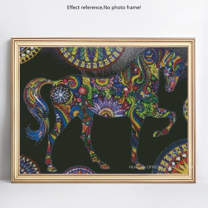 Image de broderie de diamant de cheval, mosaïque de strass, point de croix coloré 20X30CM gray