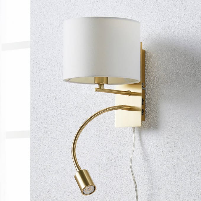 Lindby - Wandlamp - 1licht - Stof, metaal - H: 23.5 cm - E14 - wit, mat messing