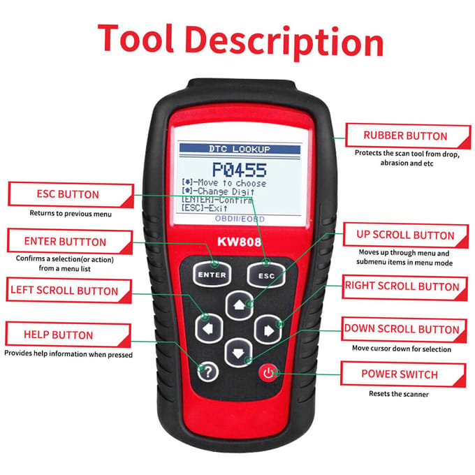 KONNWEI OBDII / EOBD Auto Codelezer en Automatische Scanner Detectie Decoder KW808 red