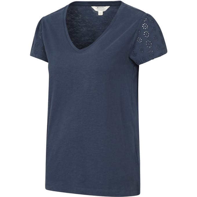 Mountain Warehouse Dames Malaga Broderie Mouw T-Shirt (Navy)