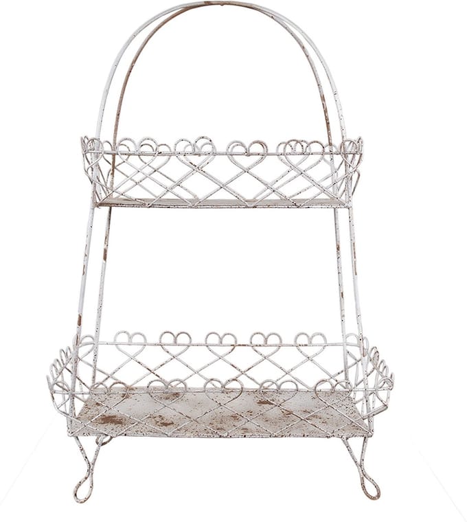 Clayre & Eef Etagère 2 laags 47x24x66 cm Wit Bruin Metaal