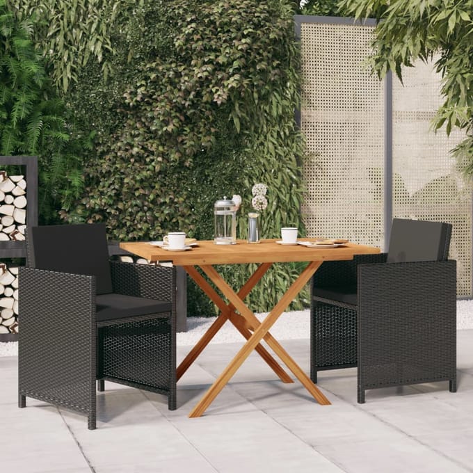 vidaXL - 3-delige - Tuinset - met - kussens - zwart