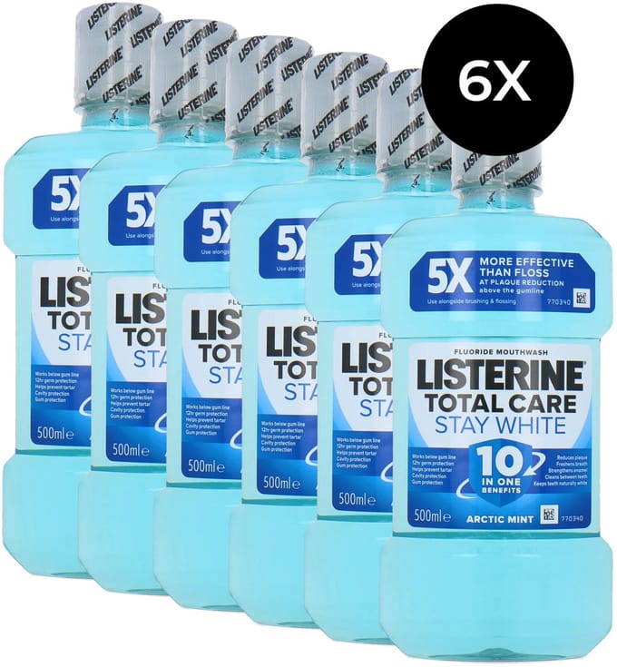 Listerine Total Care Stay White Mouthwash - 6 x 500 ml