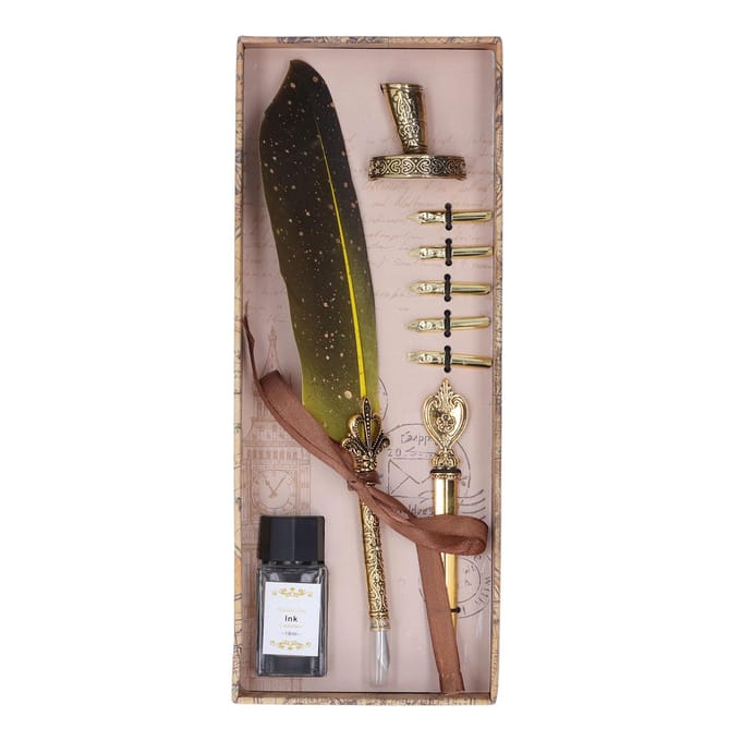 Ensemble de stylos à plume avec 5 pointes interchangeables, ouvre-lettres, porte-stylo, bouteille d'encre vide, ensemble de stylos à plume gris
