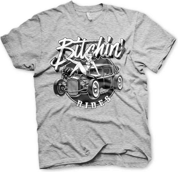 Bitchin' Rides Heren Tshirt -M- Hot Rod Hot Girls Grijs