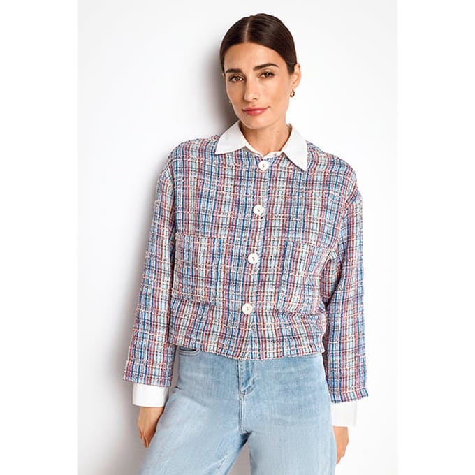 Rich & Royal Bouclé Jacket With Rounded Neckline Cotton Blue Größe: M | Cropped-Jacken Outlet | Damen | Blau
