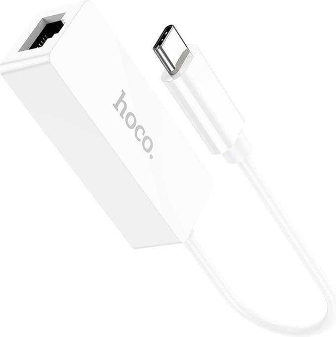 Hoco Ethernet Adapter - USB-C naar RJ45 - 100 Mbps - Wit