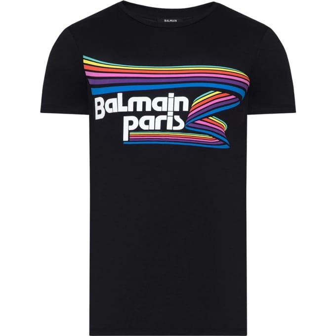 Balmain Paris Rainbow Multi Logo Zwart T-shirt