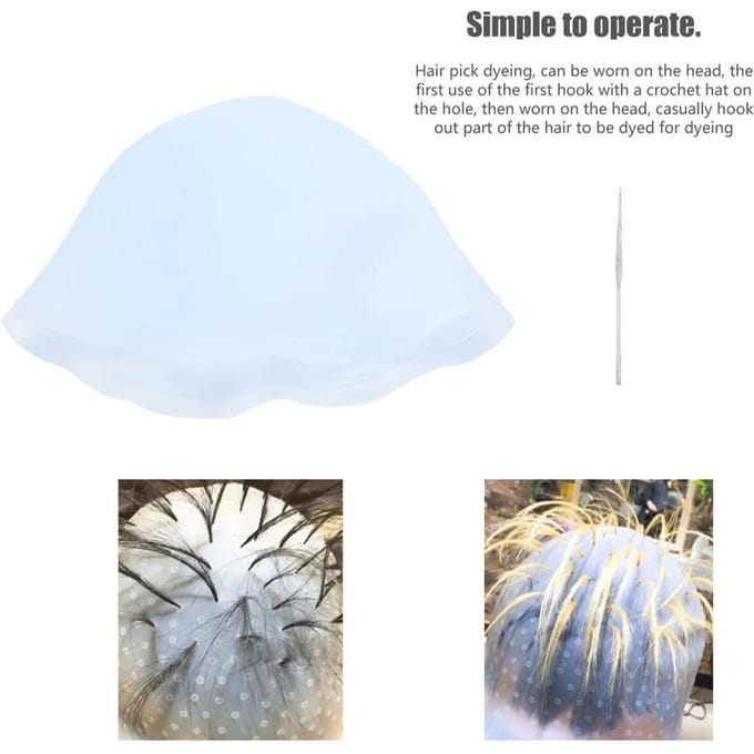 Haar Siliconen Gel Kap Kleur Haar Kleuring Kap Highlights Kap Haar Styling Tool met Haak (Blauw) blauw