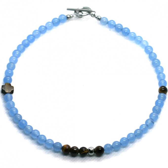 IbizaMen KIDS - Jongens - ketting - edelsteen - aquamarijn - 36cm