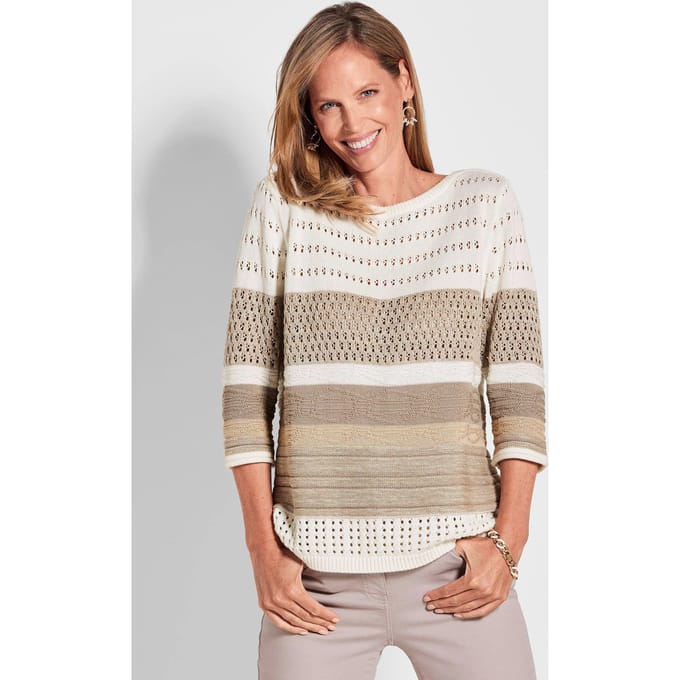 Tricot pullover met blokstrepen - gebroken wit / gedess. - Gr. 25 van Goldner Fashion