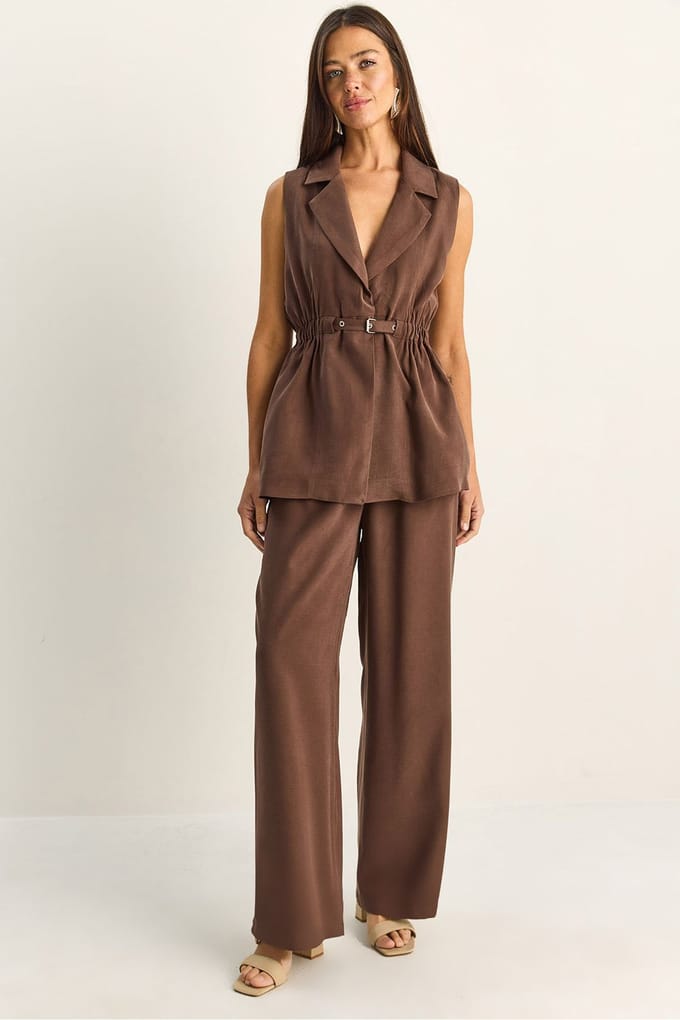 Hoge Taille Brede Pijpen Co-ord Set met Coltrui
