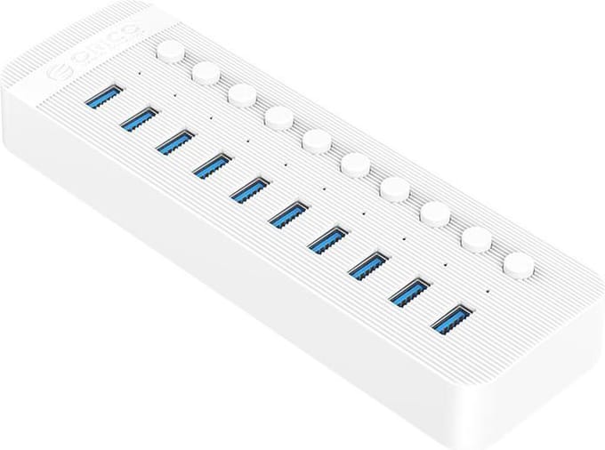 ORICO USB 3.0 hub met 10 poorten - BC 1.2 - aan/uit schakelaars - 48W - wit
