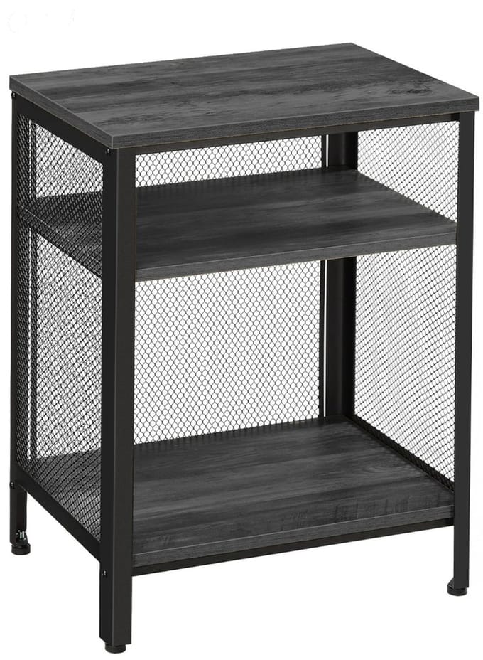 Hoppa! | Bijzettafel | Zwart | Mesh & Staal | 49 x 35 x 63 cm (B x D x H)