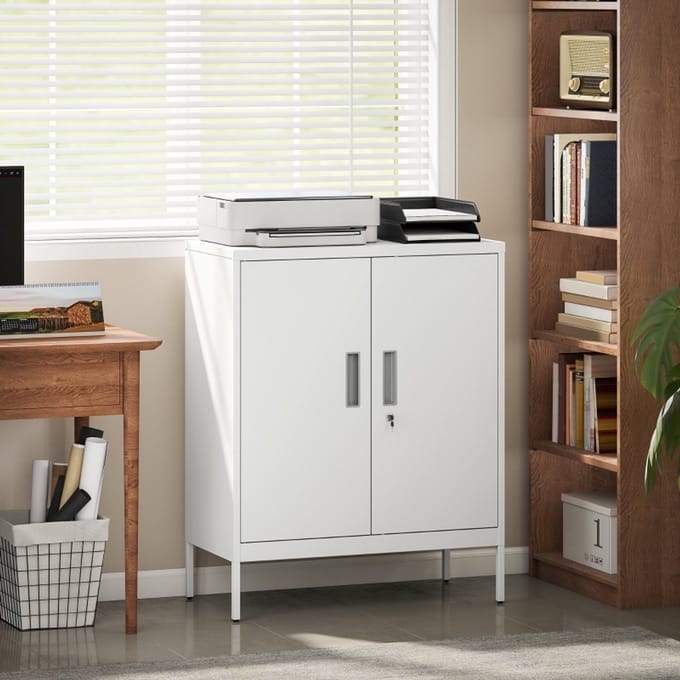 MODFU - Archiefkast - Afsluitbaar En Met Verstelbare Planken - Modern - Voor Kantoor - Staal - Wit - 80 x 40 x 100 cm