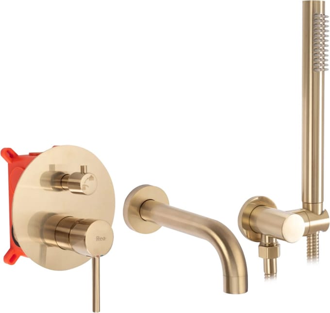 Rea Lungo Gold Brush + Box - Inbouw Badmengkraan - Goud