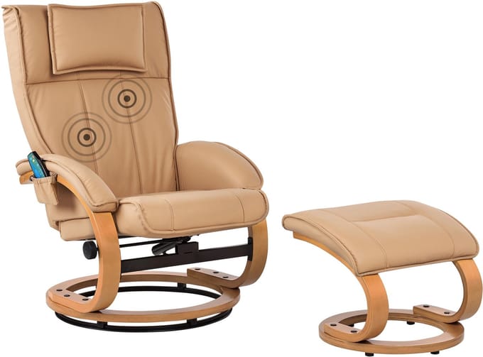 MAJESTIC - Massagefauteuil met hocker - Lichtbruin - Kunstleer