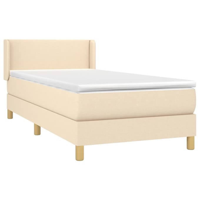 vidaXL - Boxspring - met - matras - stof - crèmekleurig - 90x190 - cm