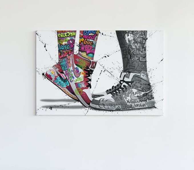 Canvas Schilderij - Graffiti - Nike - 90x60x2 cm