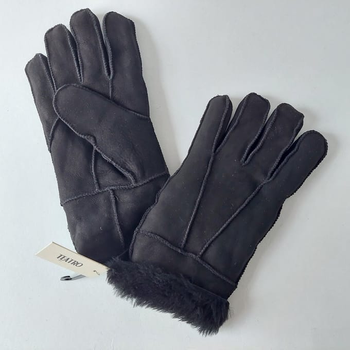 handschoen dames - zwart - maat M - suède - wol binnenkant - Italy
