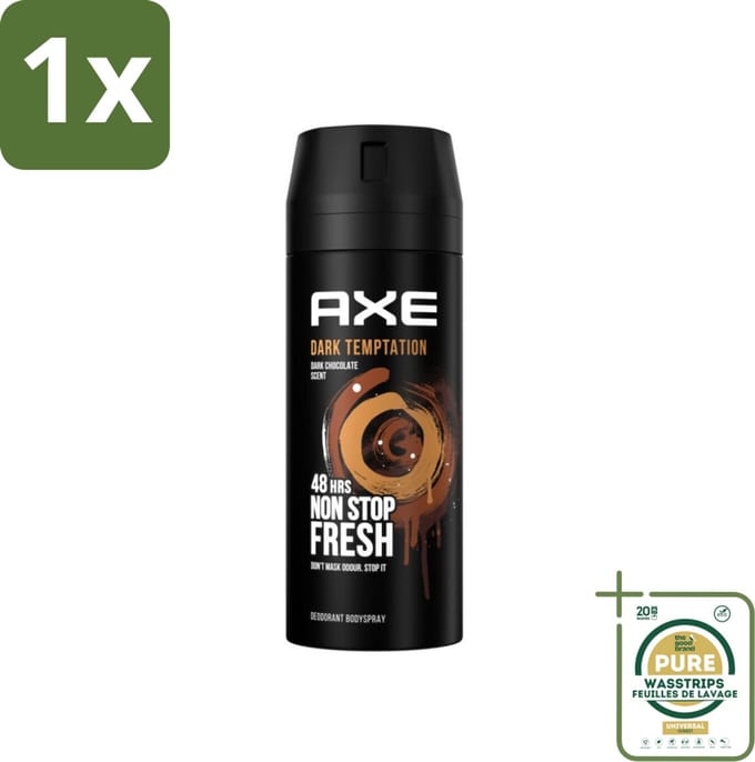 1 x Axe Deodorant Bodyspray Dark Temptation 150 ml- Axe Dark Temptation - Deodorant - Bodyspray - Chocolade Geur - Rode Peperkorrels