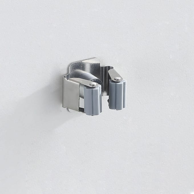 Aan de muur gemonteerde mopklem roestvrij staal ponsvrije lijm installatie multifunctionele mop bezem houder grijze kleur