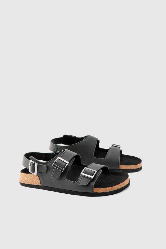 Double Strap Buckle Sandal | Black | Size 43