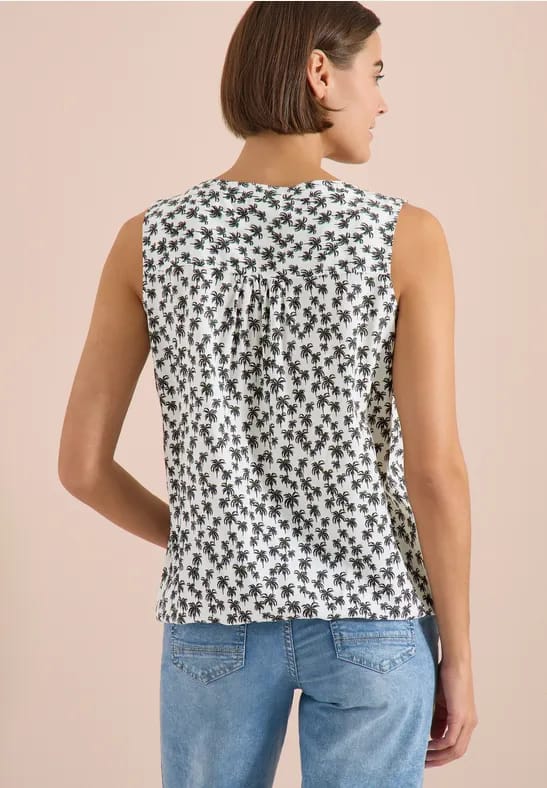 Blousetop met gespleten hals en palmboomprint