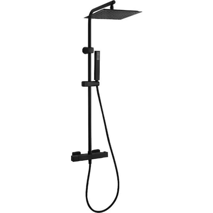 Doucheset met thermostaatkraan, zwart vierkant, messing, compleet