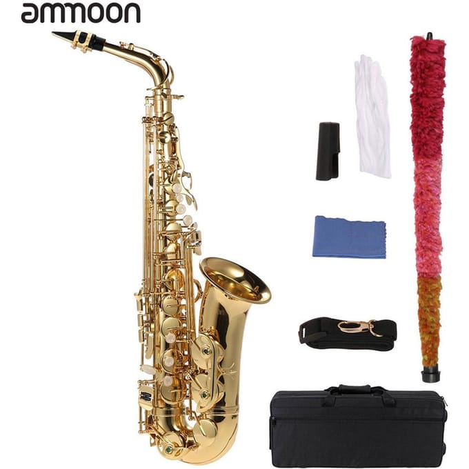 ammoon Eb Altsaxofoon Messing Gelakt Goud E Flat Sax 802 Sleuteltype Houtblazersinstrument met brown