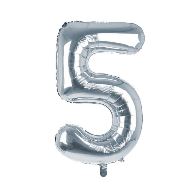 Cijfer Ballon '5'  Zilver (100CM)