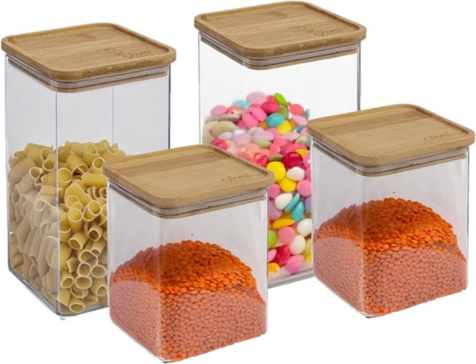 5Five - Voedsel/keuken voorraadpotten set 4x stuks - kunststof/bamboe