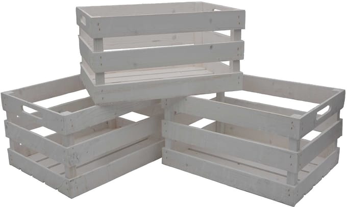 UNUS® Kist houten vintage wit 39x29x21 cm set van 3