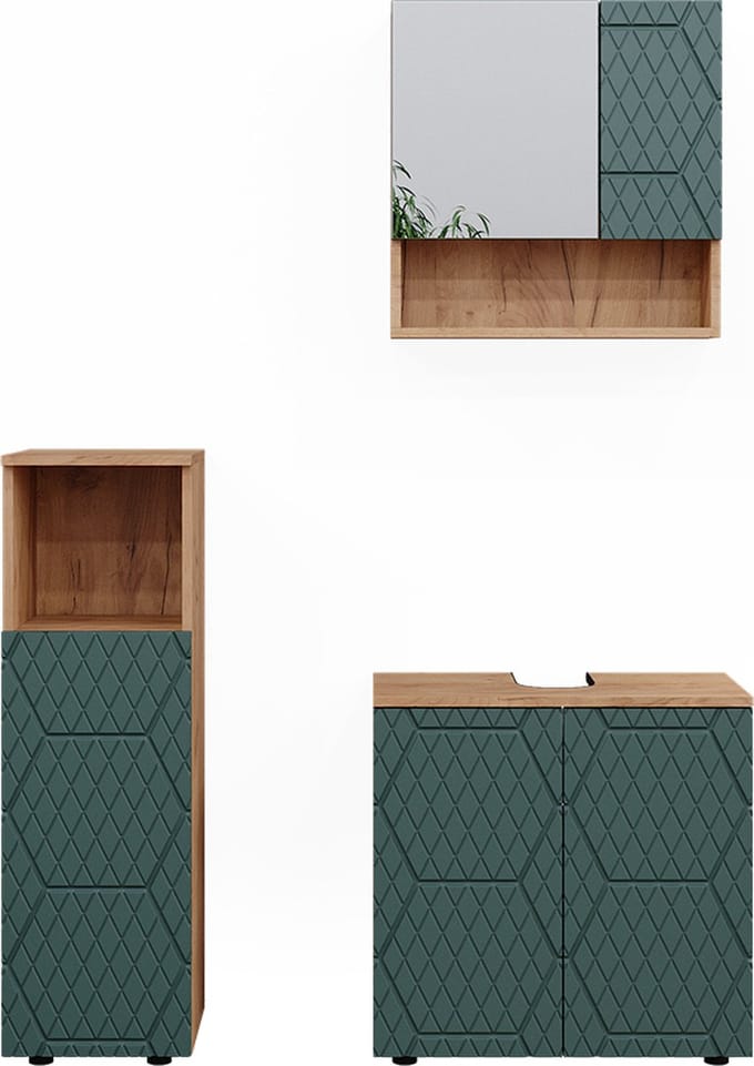 Vicco Badkamermeubel set Irma, Groen/Goudkleurig Eiken, 3-delig