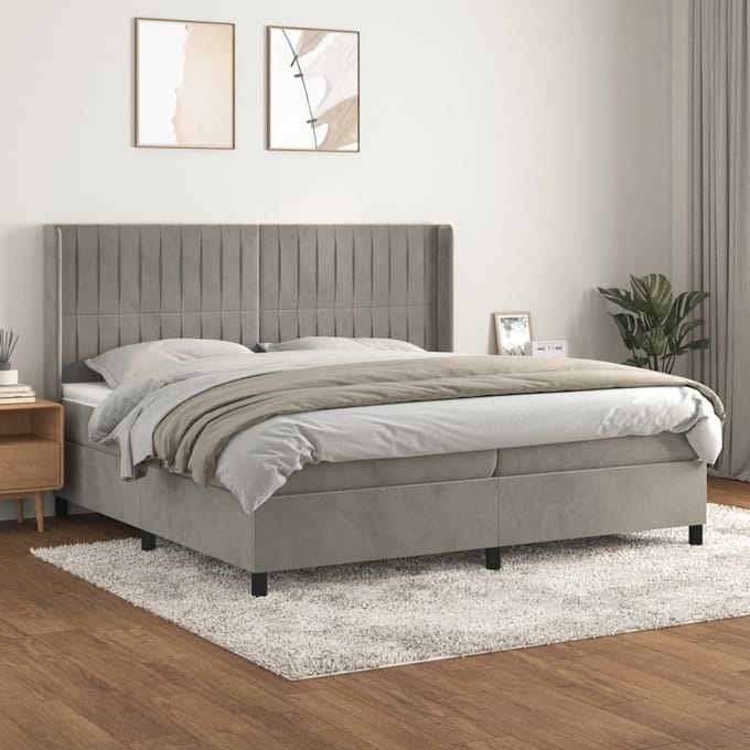 vidaXL - Boxspring - met - matras - fluweel - lichtgrijs - 200x200 - cm