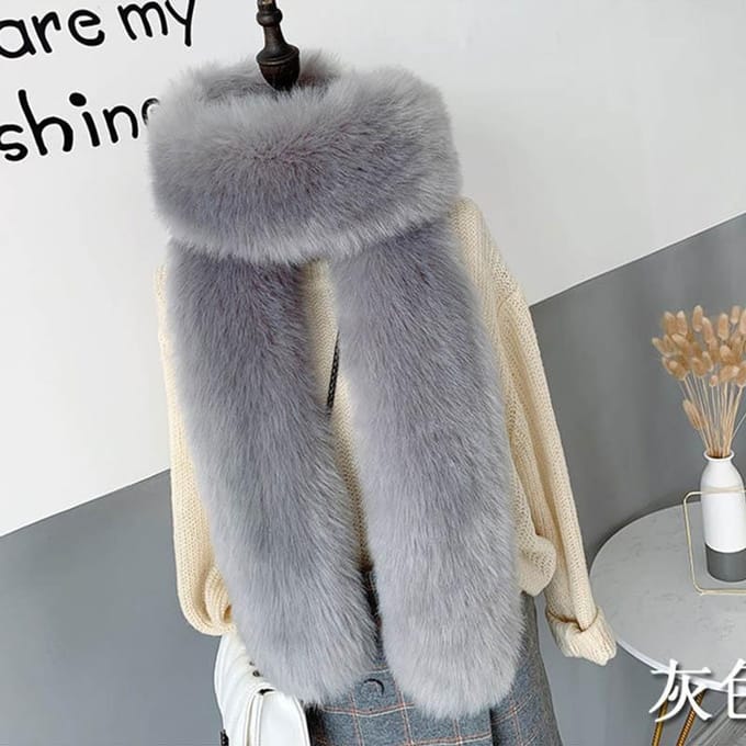 Sjaal van imitatievossenbont Dames Effen kleur All-match Student Koud Winter Dames Warm One size gray