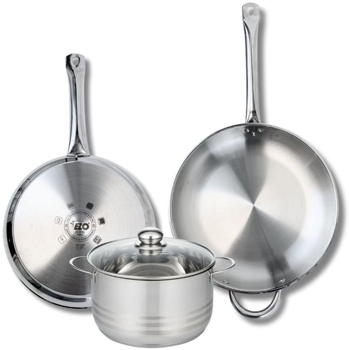 Set van 2 Koekenpannen 28 en 32 cm en 1 braadpan 20 cm Elo Profi Brillant