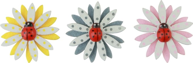 Strooidecoratie lieveheersbeestje bloem hout vilt kleur Ø4cm 48 st, 48